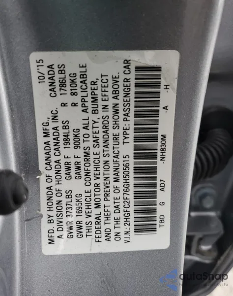 2016 Honda Civic Ex z USA, uszkodzony, nr VIN 2HGFC2F76GH505615